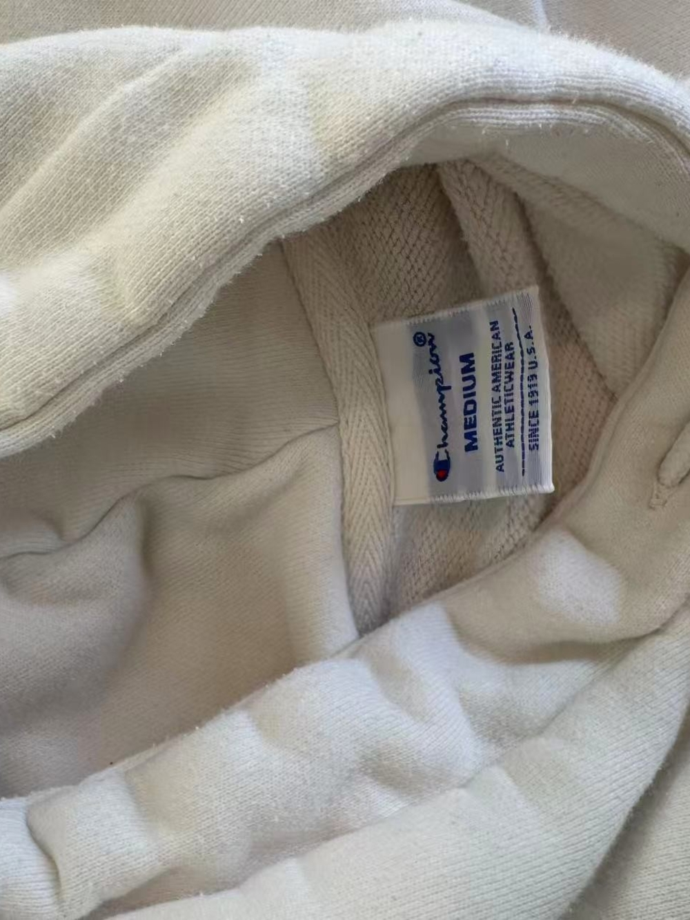 Champion Cream/White Hoodie Sweatshirt